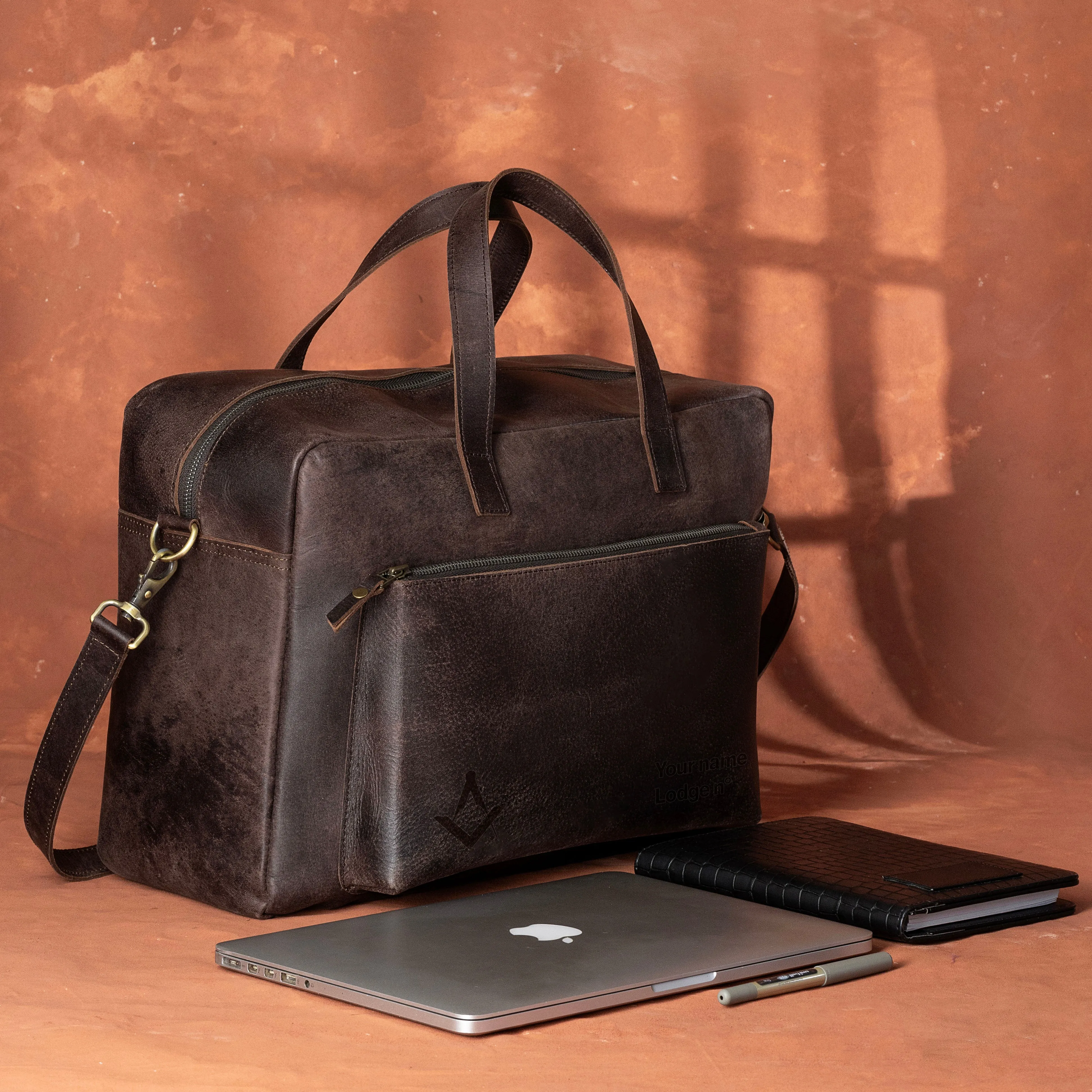 Master Mason Blue Lodge Briefcase - Dark Brown Cow Leather