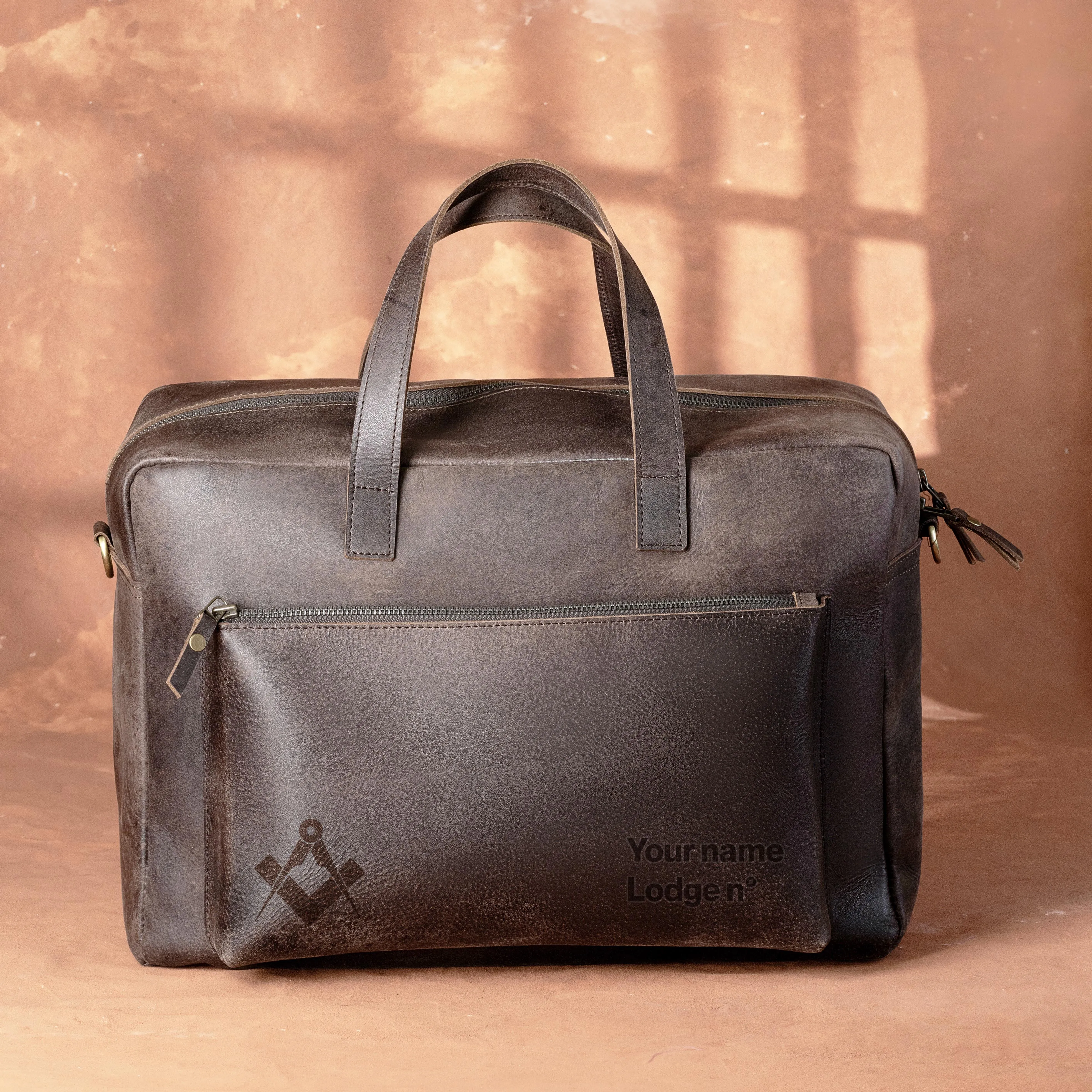 Master Mason Blue Lodge Briefcase - Dark Brown Cow Leather