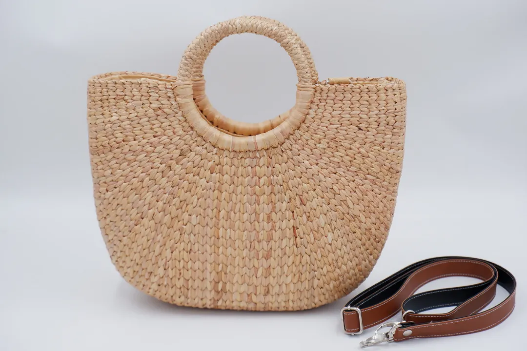 Medium Straw Weave Handbag with Detachable Strap