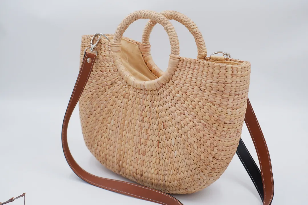 Medium Straw Weave Handbag with Detachable Strap