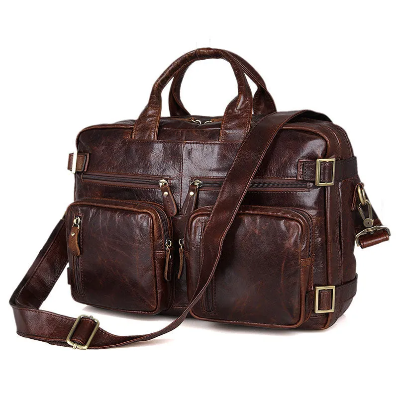 Men's Business Leather Briefcase Backpack Bags