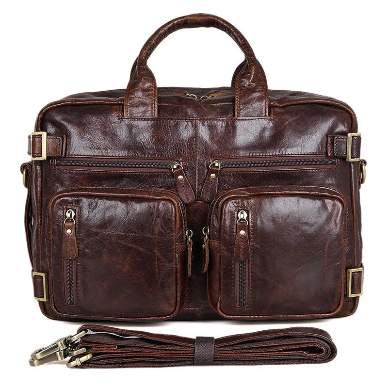 Men's Business Leather Briefcase Backpack Bags