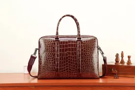 Mens Crocodile Skin Leather Briefcase Brown