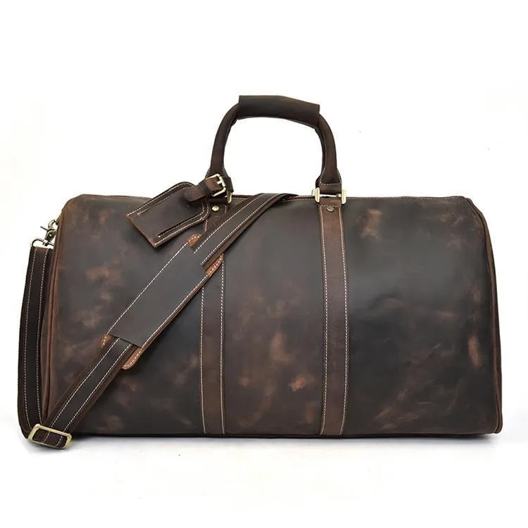 Mens Large Genuine Leather Travel Weekender Duffel Bag