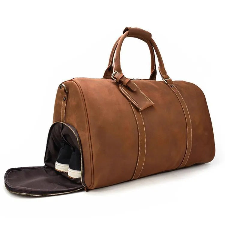 Mens Large Genuine Leather Travel Weekender Duffel Bag