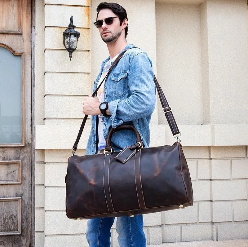 Mens Large Genuine Leather Travel Weekender Duffel Bag