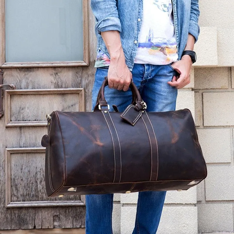 Mens Large Genuine Leather Travel Weekender Duffel Bag