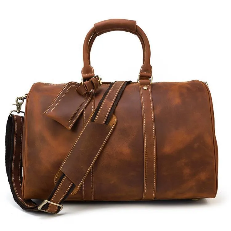 Mens Large Genuine Leather Travel Weekender Duffel Bag