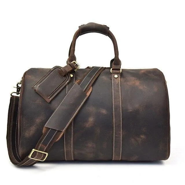 Mens Large Genuine Leather Travel Weekender Duffel Bag