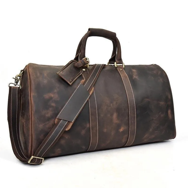 Mens Large Genuine Leather Travel Weekender Duffel Bag