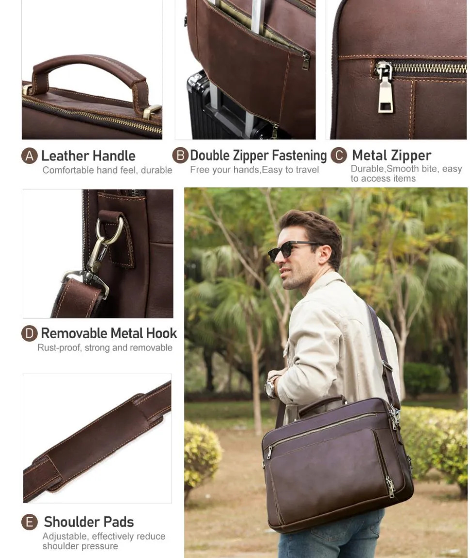 Men's Leather Shoulder Messenger Bag,Personalized Portable Business Briefcase Laptop Bag For Gift