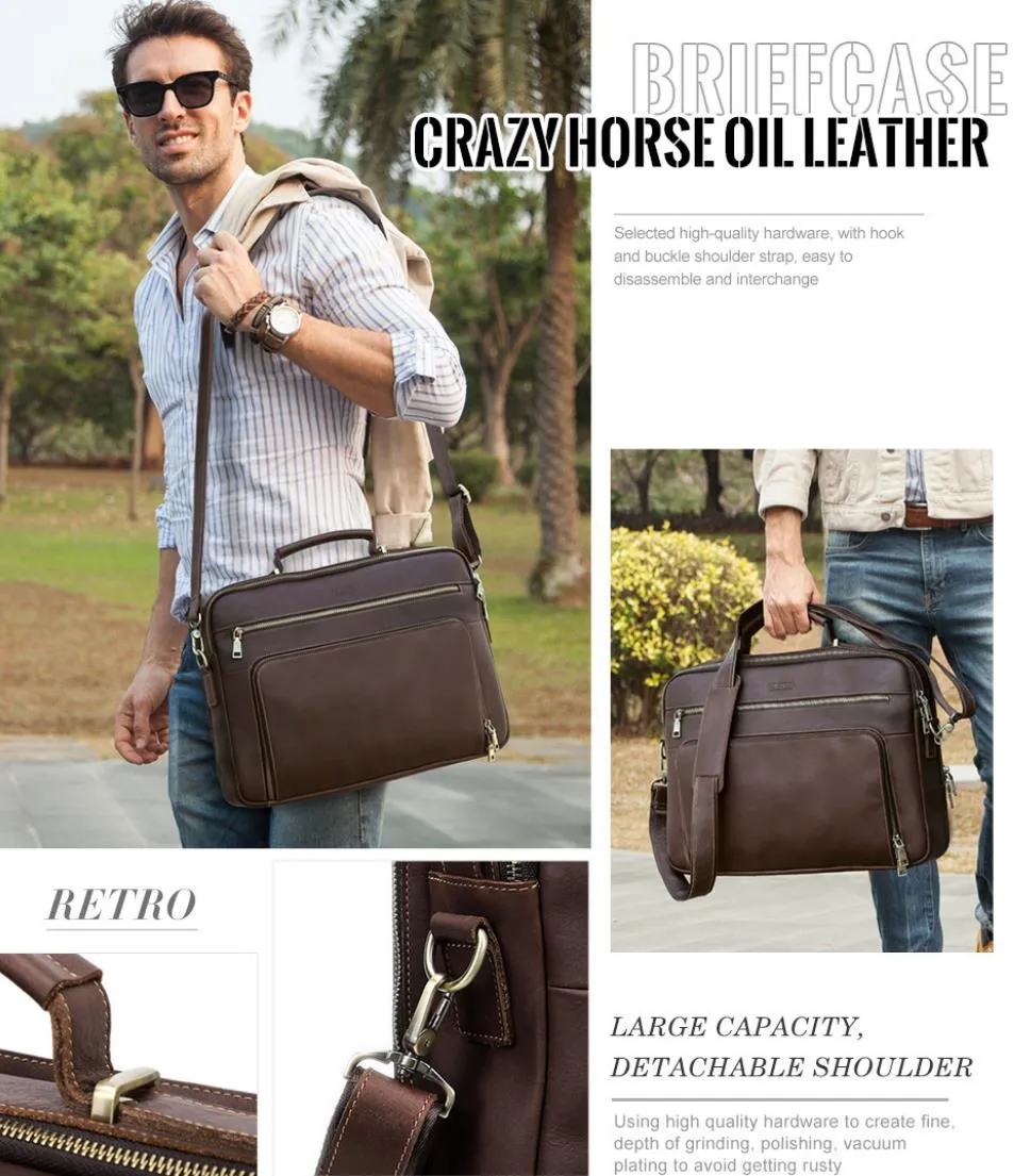 Men's Leather Shoulder Messenger Bag,Personalized Portable Business Briefcase Laptop Bag For Gift