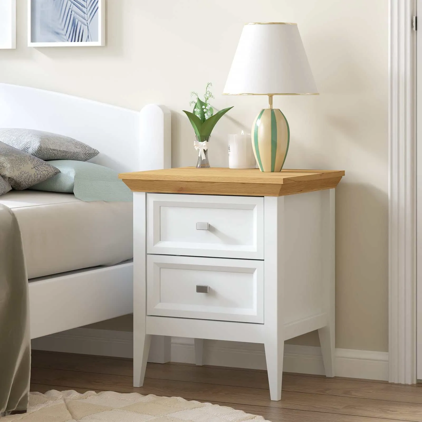 MerryLuk Coogee Bedside Table Side End Table with 2 Drawers