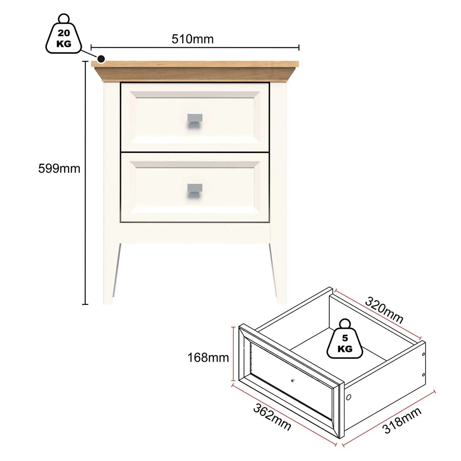 MerryLuk Coogee Bedside Table Side End Table with 2 Drawers