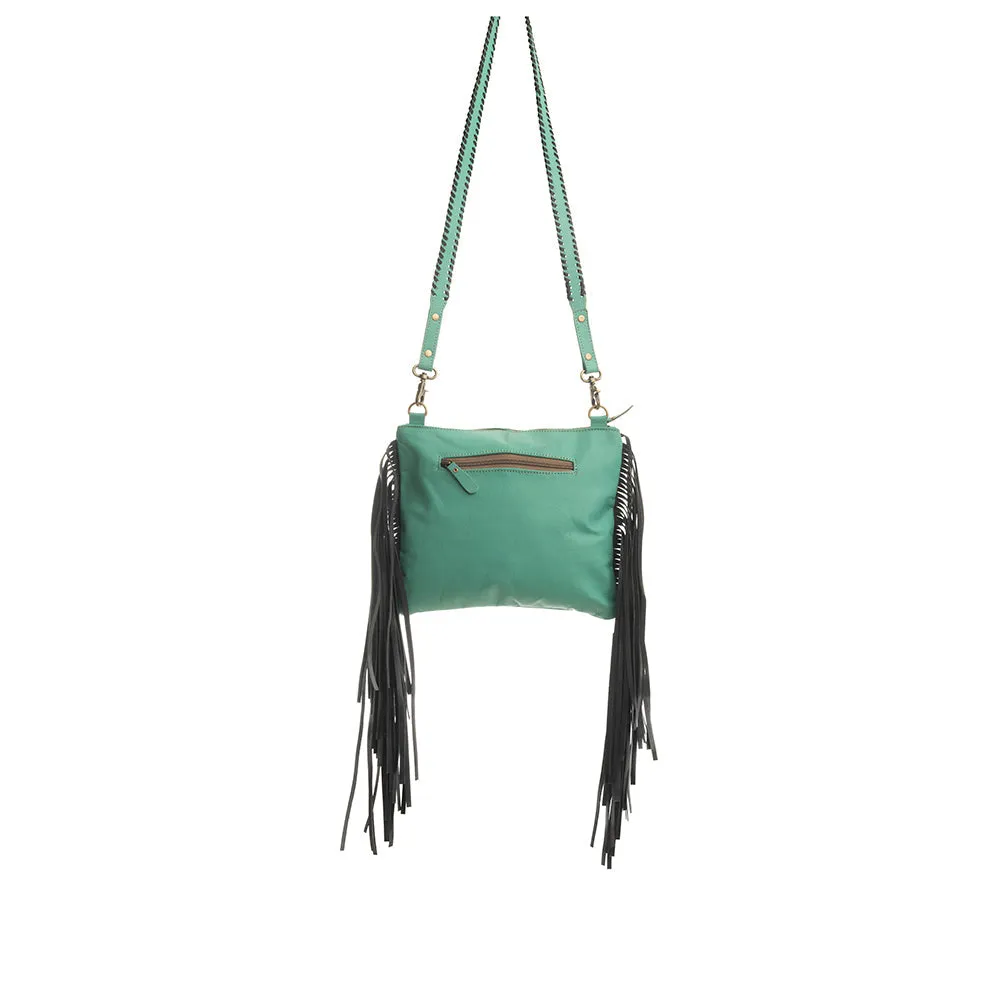 Millstone Fringed Hand-Tooled Bag in Teal