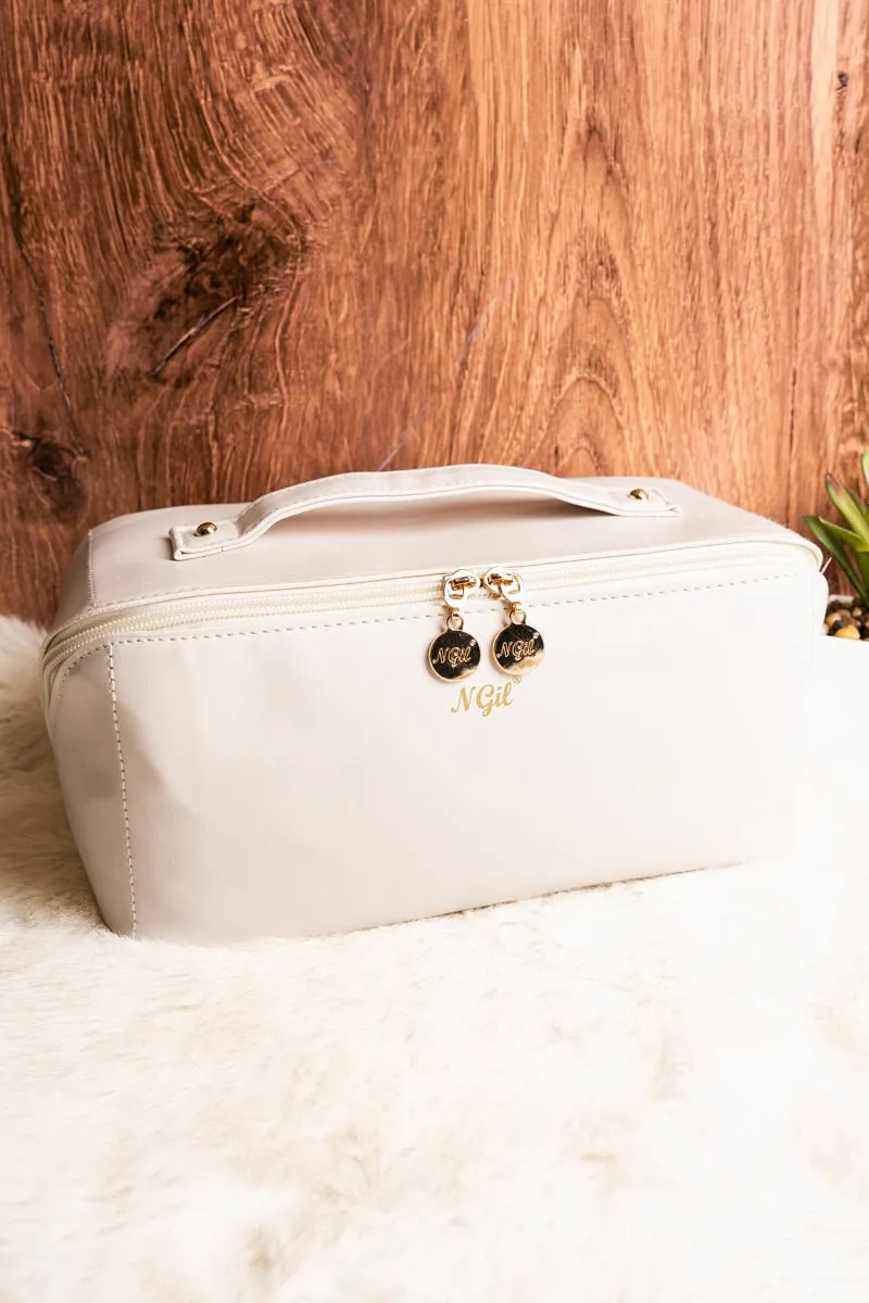 NGIL Morning Ready White Large Expandable Cosmetic Bag