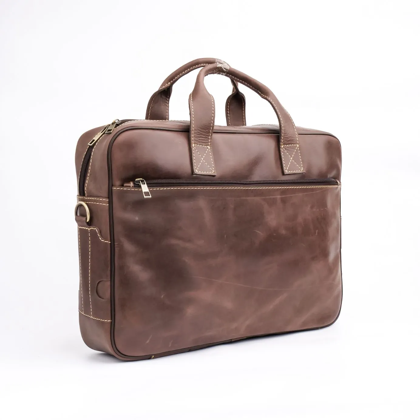 Oxford Pure Dark Brown Leather Vintage Business Laptop Bag