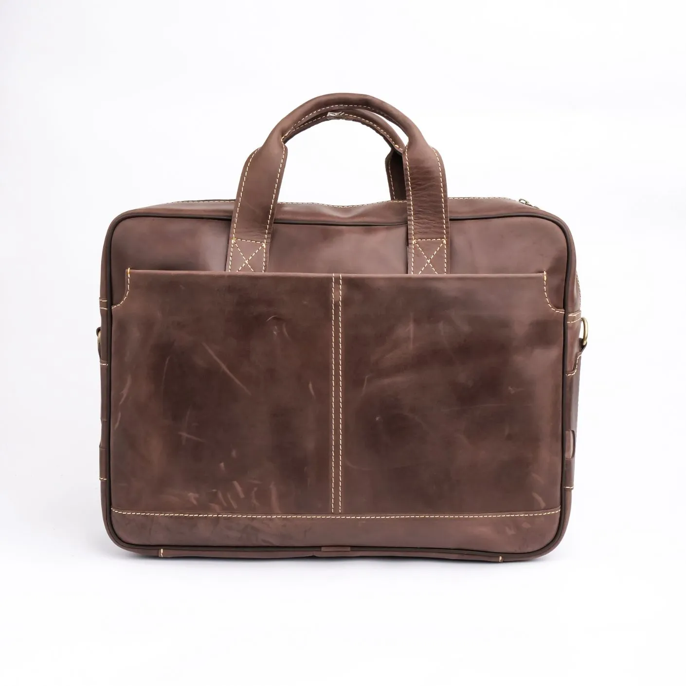 Oxford Pure Dark Brown Leather Vintage Business Laptop Bag