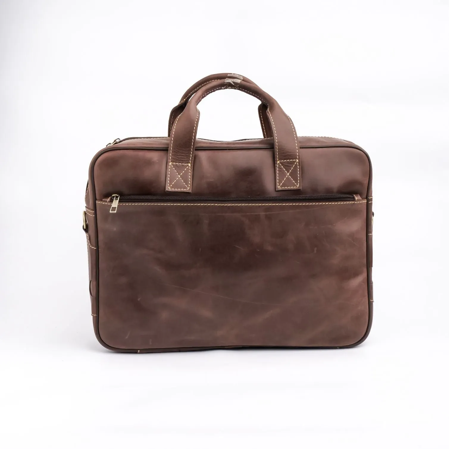 Oxford Pure Dark Brown Leather Vintage Business Laptop Bag