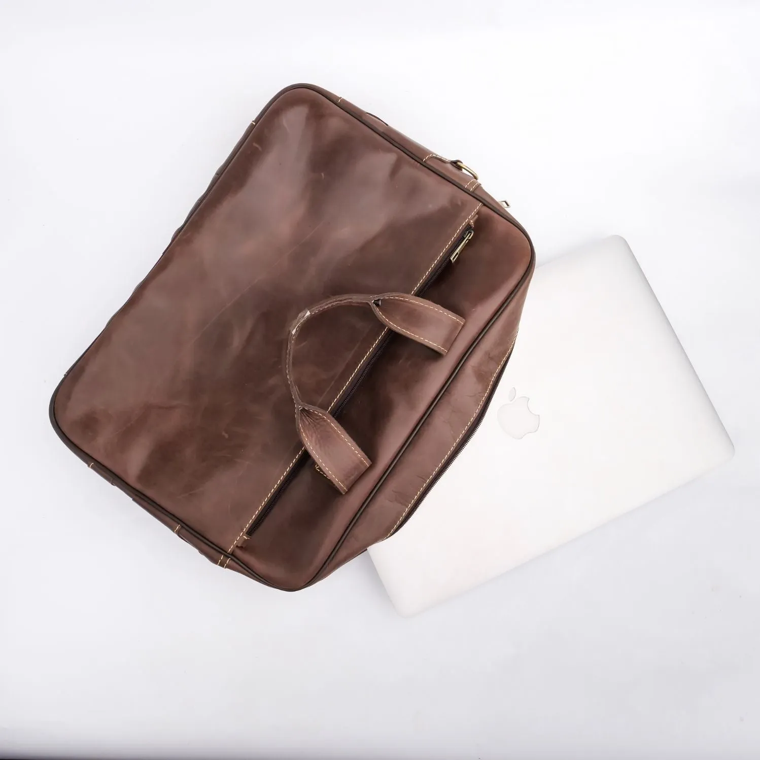 Oxford Pure Dark Brown Leather Vintage Business Laptop Bag