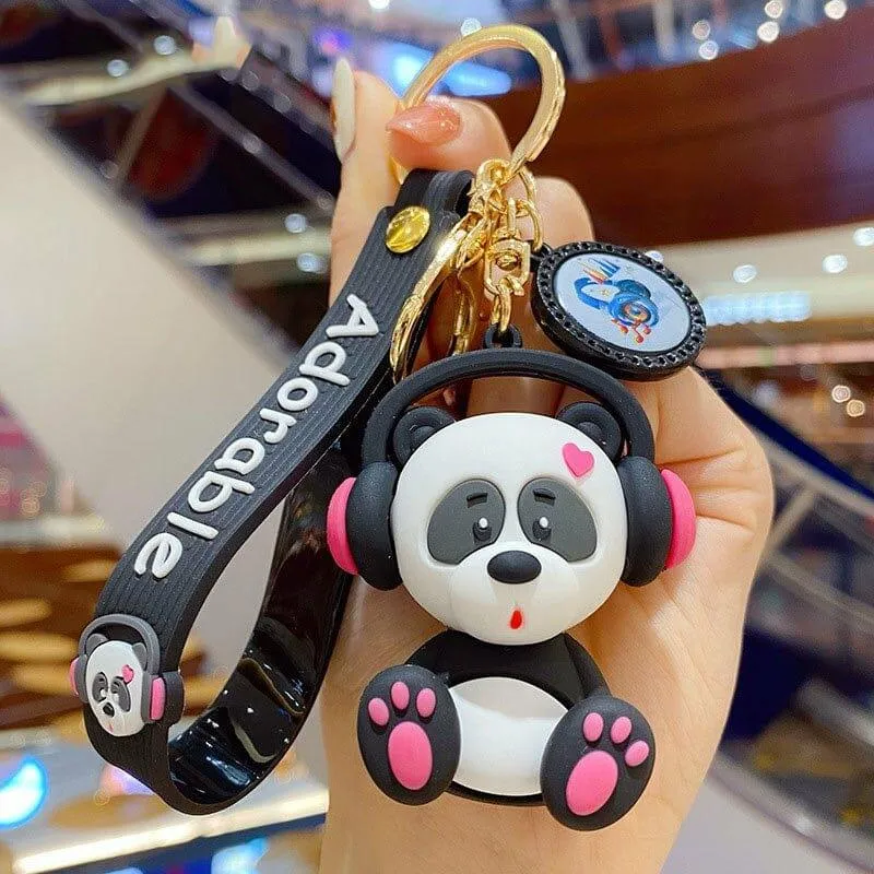 Panda Silicon Keychain With Bagcharm And Strap (Choose From Drop Down Menu)