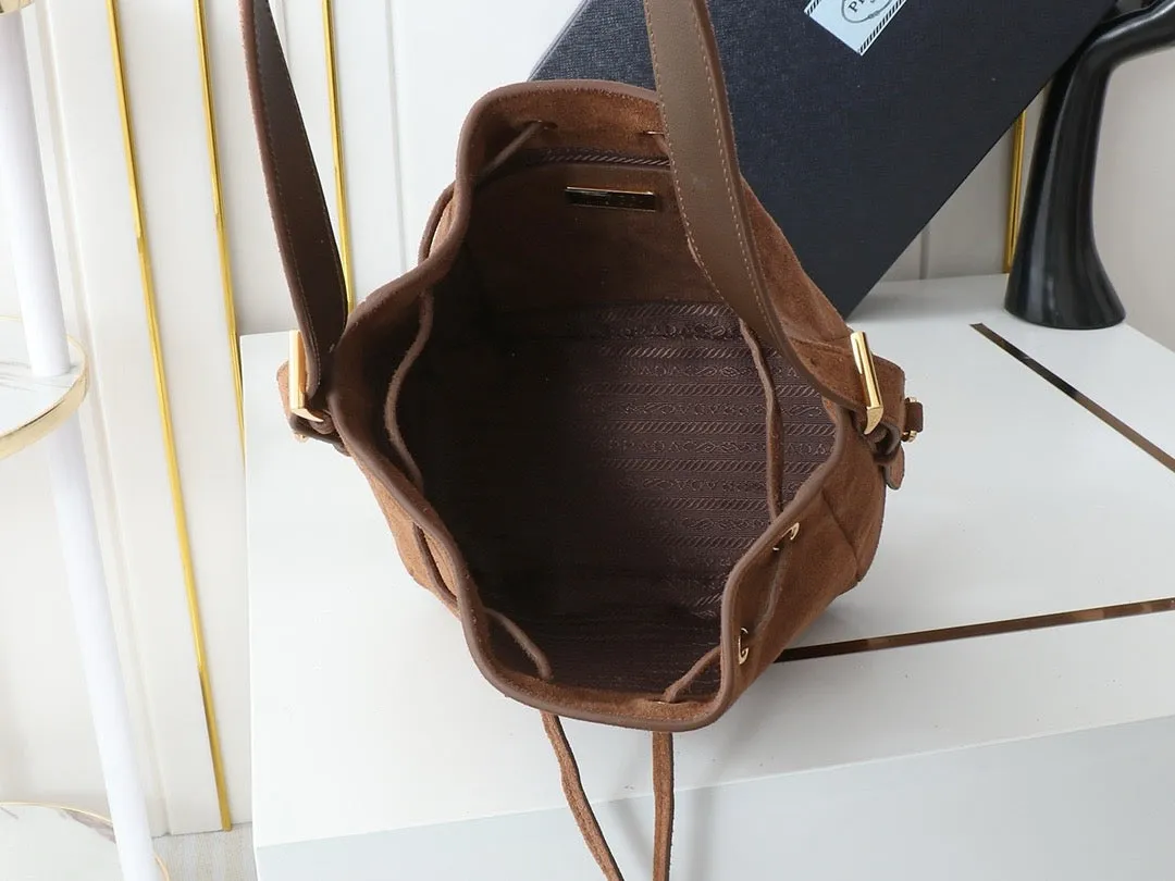 PD334 Small Suede Leather Bucket Bag / HIGHEST QUALITY VERSION / 8.2x8.2x4.7inch