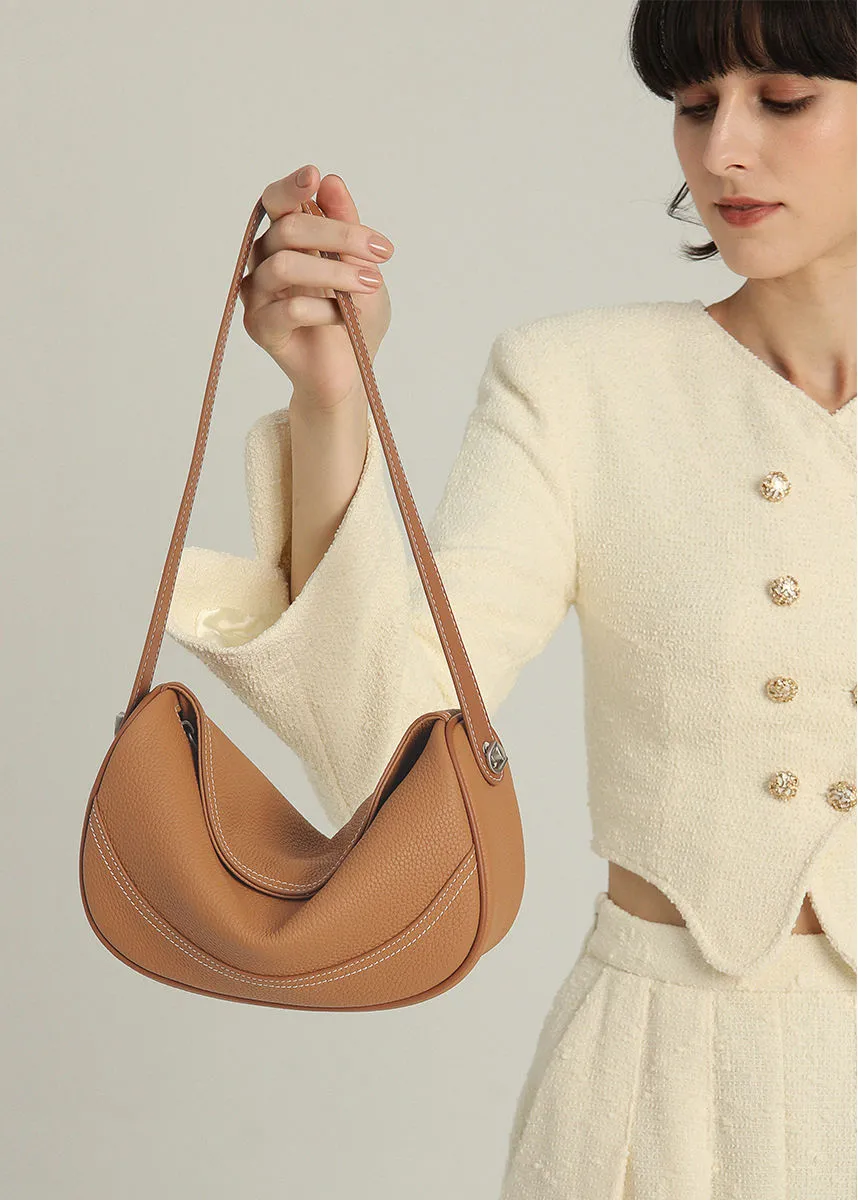 Pebble Leather Crescent Shoulder Bag