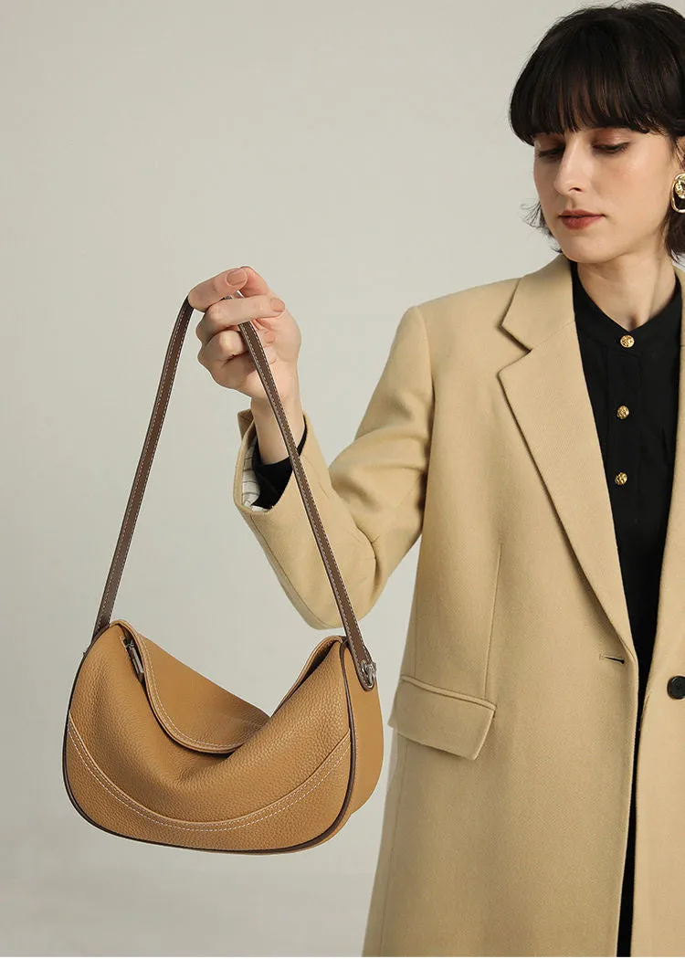 Pebble Leather Crescent Shoulder Bag