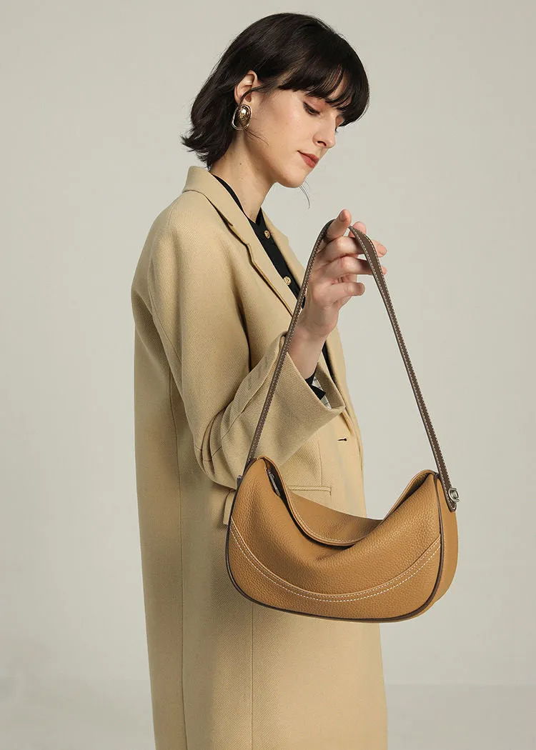 Pebble Leather Crescent Shoulder Bag