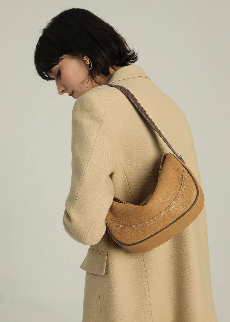 Pebble Leather Crescent Shoulder Bag