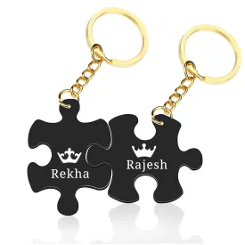 Personalized Couples Keychain Acrylic Puzzle Piece Set of 2 - KING QUEEN