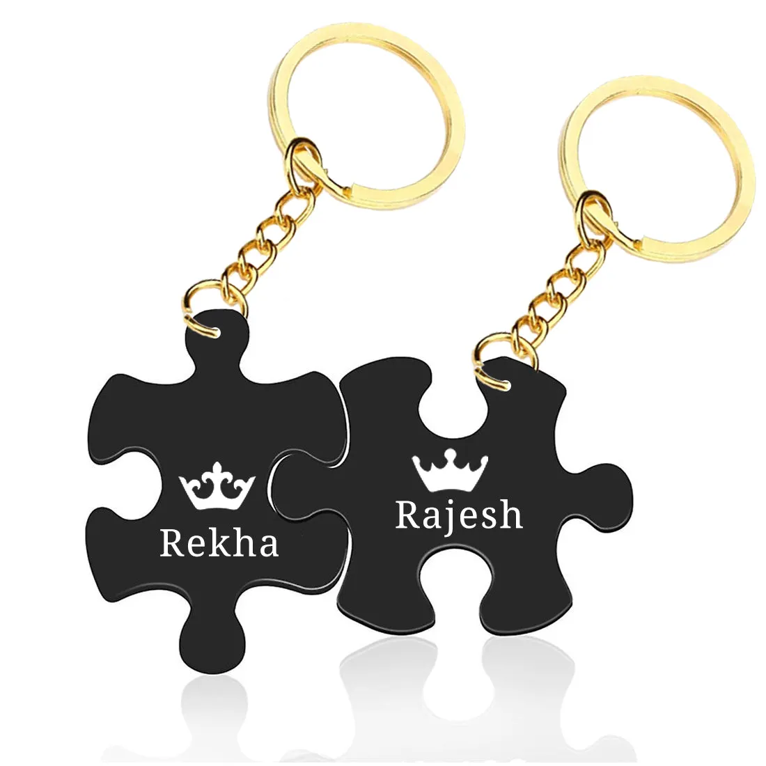 Personalized Couples Keychain Acrylic Puzzle Piece Set of 2 - KING QUEEN