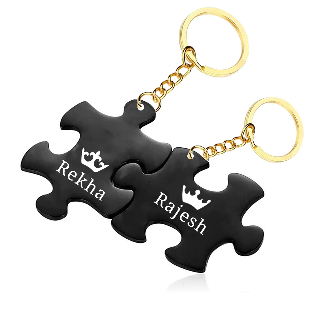 Personalized Couples Keychain Acrylic Puzzle Piece Set of 2 - KING QUEEN