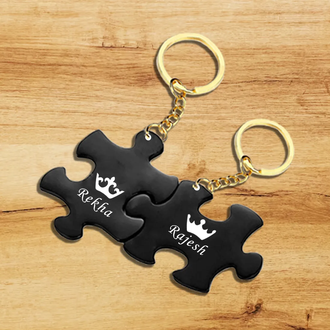 Personalized Couples Keychain Acrylic Puzzle Piece Set of 2 - KING QUEEN