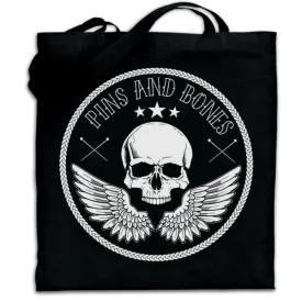 Pins & Bones Brand Skull Carry All Canvas Tote Bag, Black