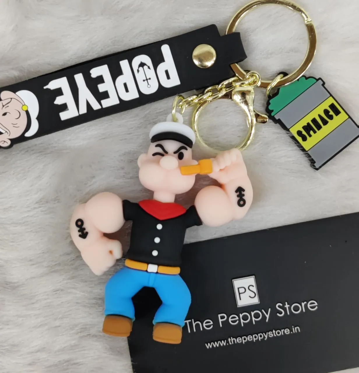 Popeye 3D Silicon Keychain with bagcharm and Strap (Select From Drop Down Menu)