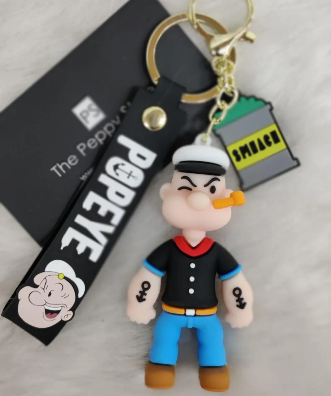 Popeye 3D Silicon Keychain with bagcharm and Strap (Select From Drop Down Menu)