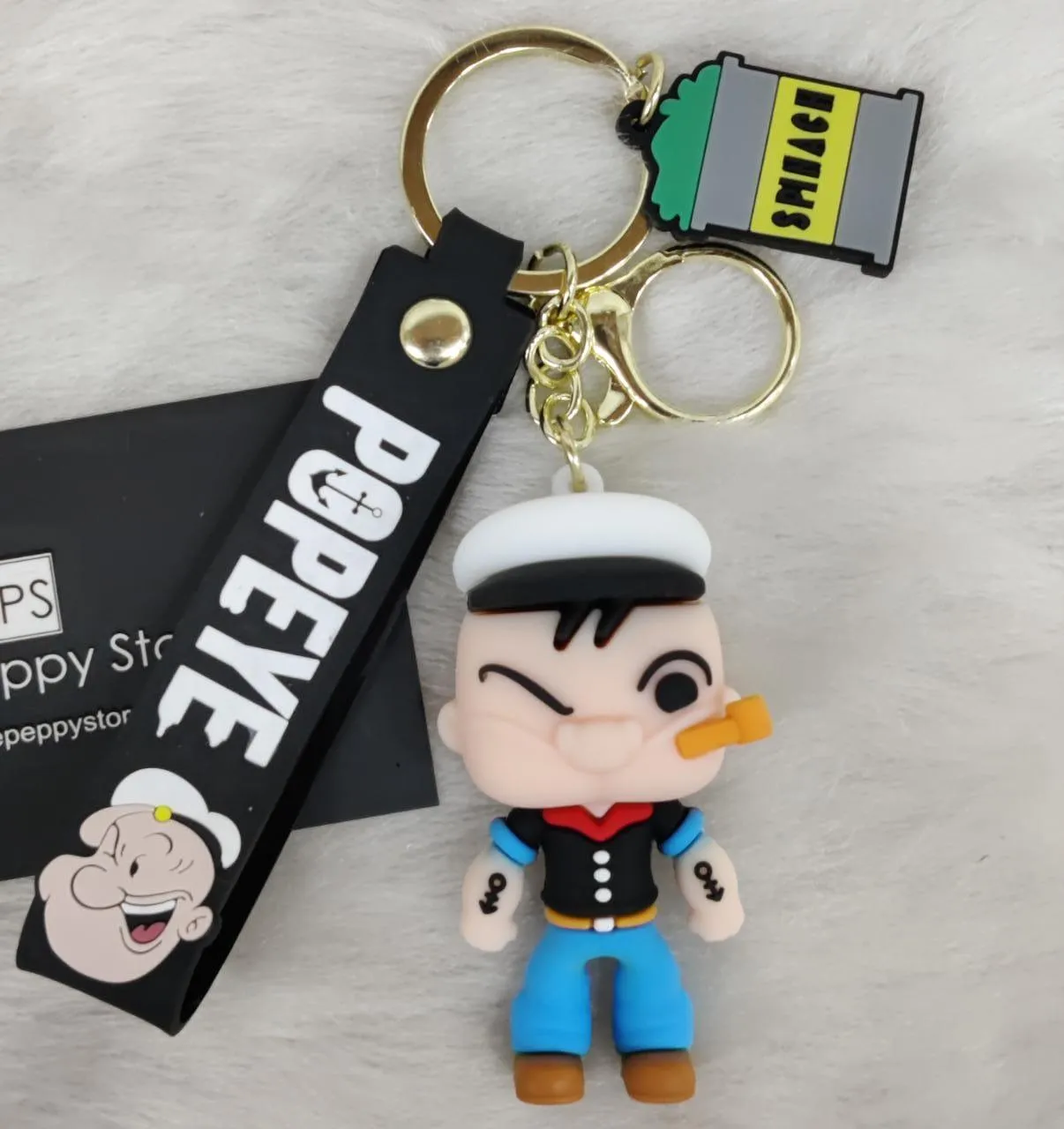 Popeye 3D Silicon Keychain with bagcharm and Strap (Select From Drop Down Menu)