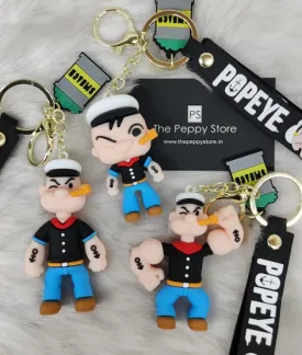 Popeye 3D Silicon Keychain with bagcharm and Strap (Select From Drop Down Menu)