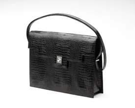 Quoin Briefcase - Black Croc with additional Flap