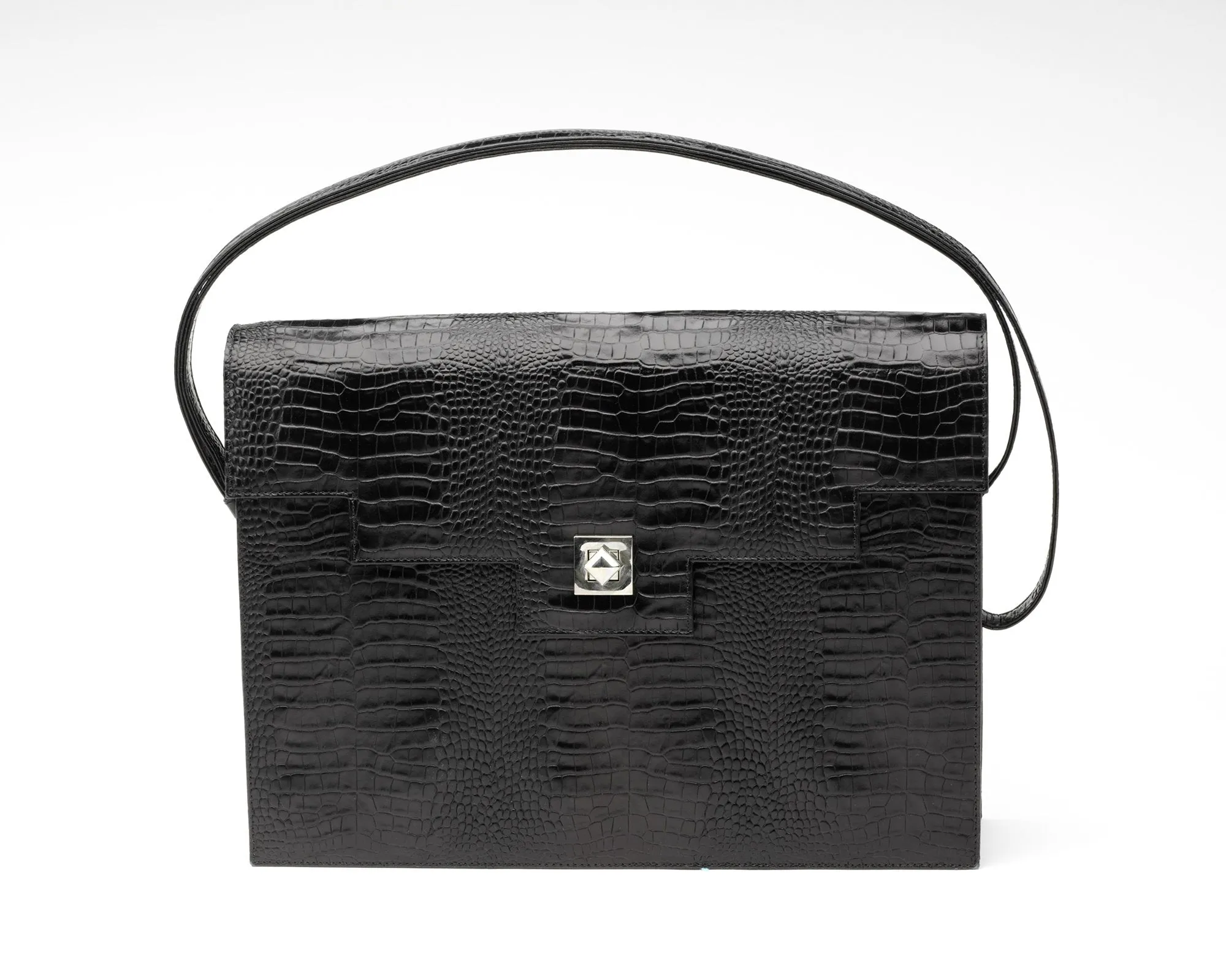 Quoin Briefcase - Black Croc with additional Flap