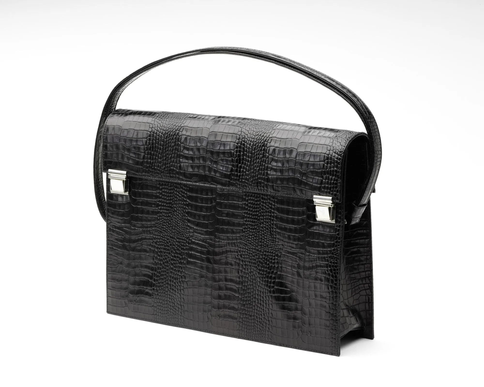 Quoin Briefcase - Black Croc with additional Flap