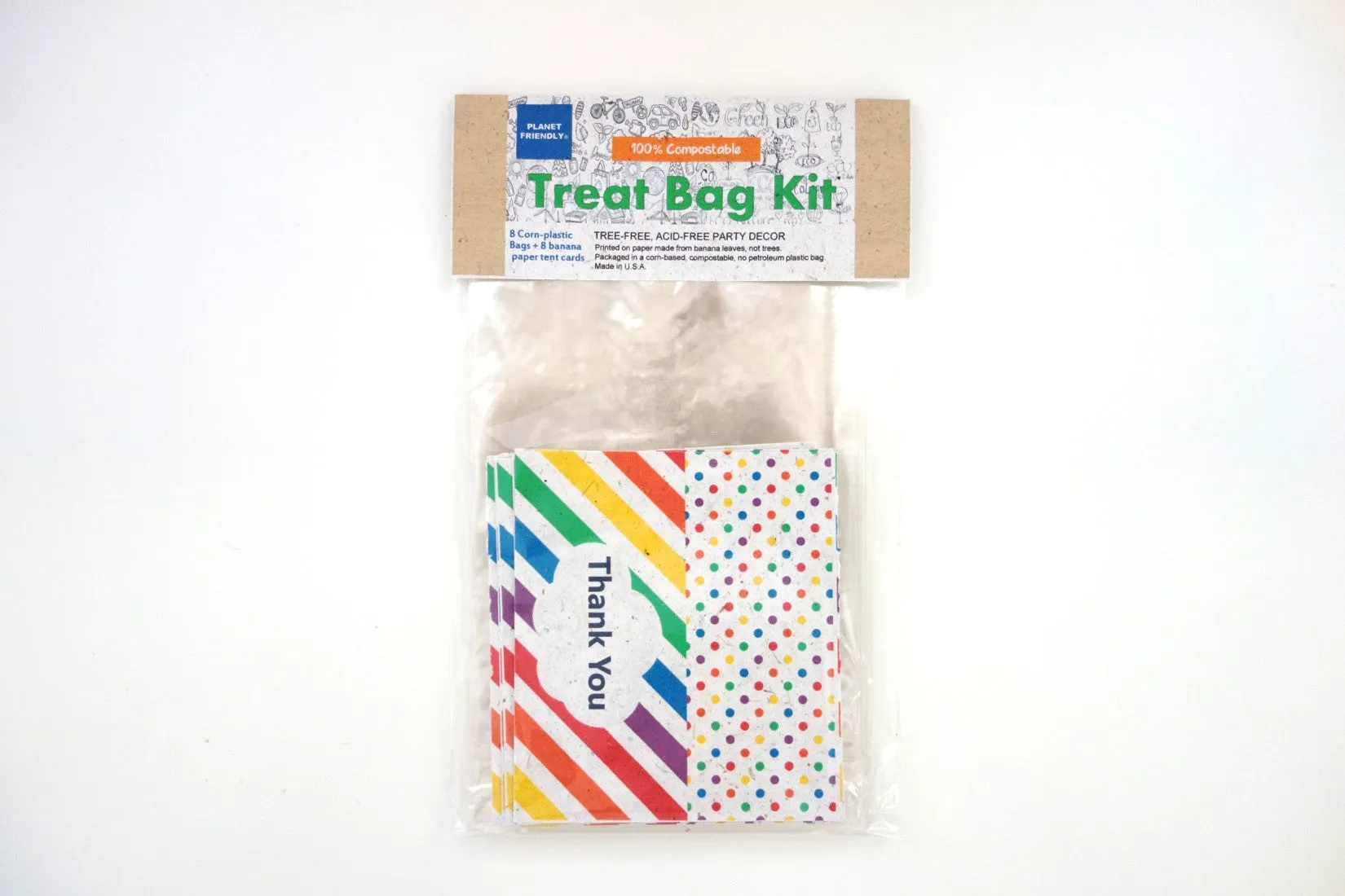 Rainbow Colors Compostable Treat Bag Kit (pack of 8, plant-based plastic bags)