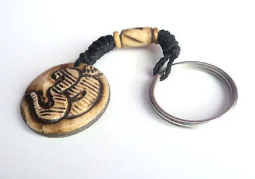 Religious Hindu Om Carved Bone Keychains