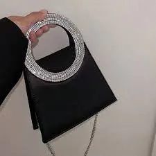 Rhinestone clutch diamond round handle Handbags.