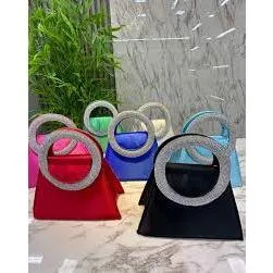 Rhinestone clutch diamond round handle Handbags.