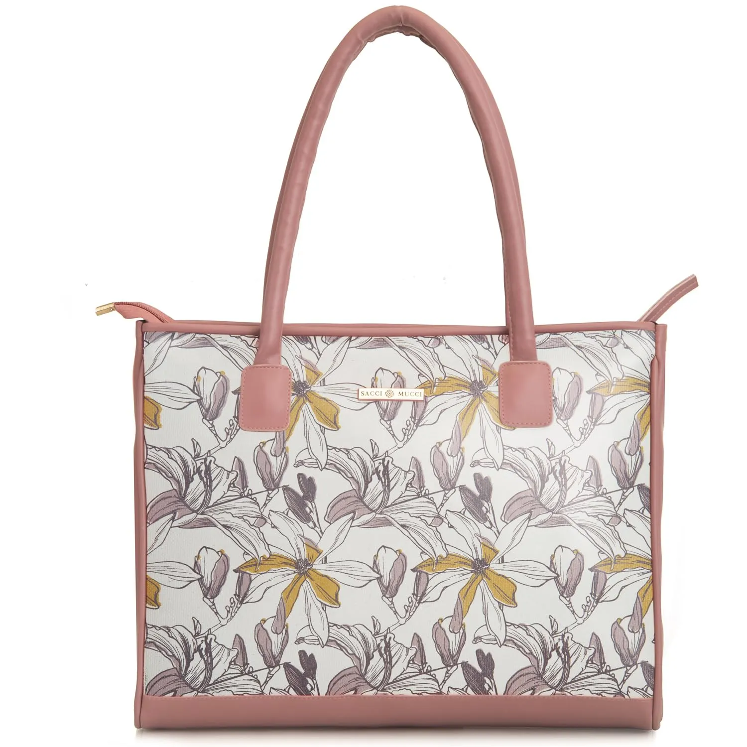 SACCI MUCCI Women's Tote Bag | Tote Bags For Women with Padded Laptop Compartment | Big Shoulder Bag for Office-Magnolia Floral Print (Blush)