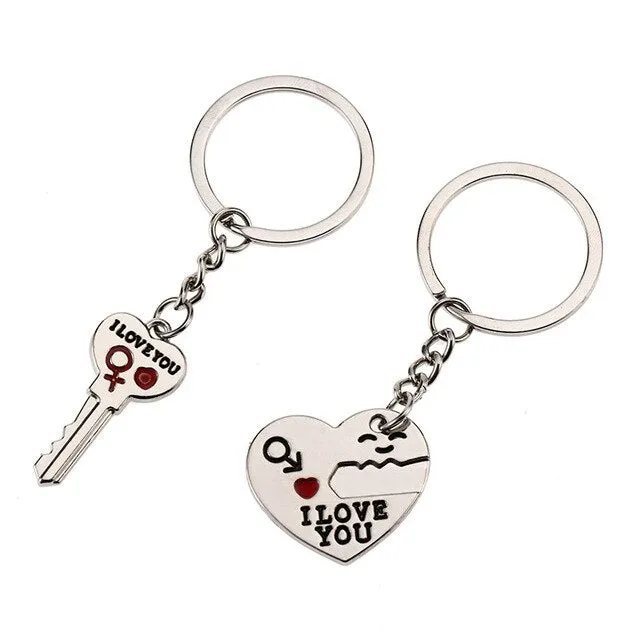 Silver Heart-Shaped Couples Matching Keychain