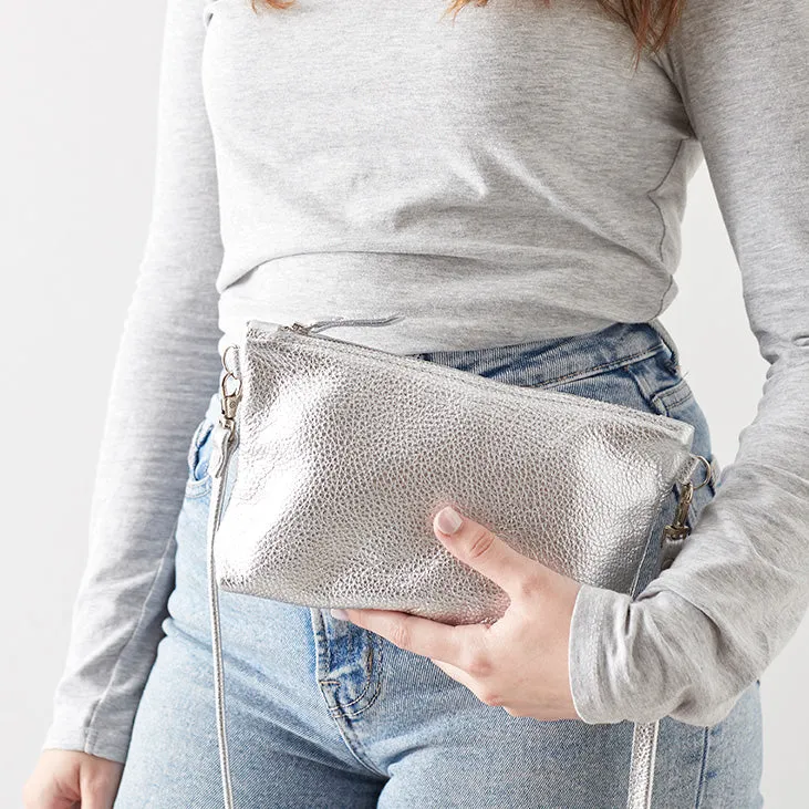 Silver Leather Crossbody Bag