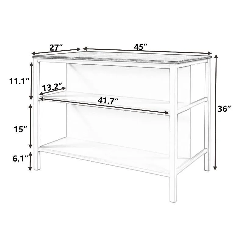 Solid Wood Rustic 45" Stationary Kitchen Island